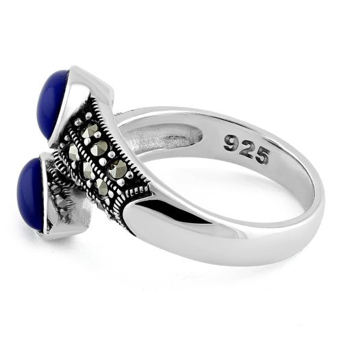 Sterling Silver Marcasite Pear Shape Blue Lapis Ring