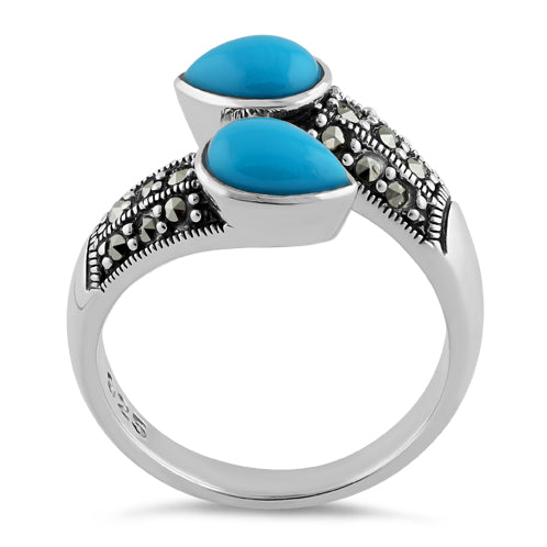 Sterling Silver Marcasite Pear Shape Simulated Turquoise Ring