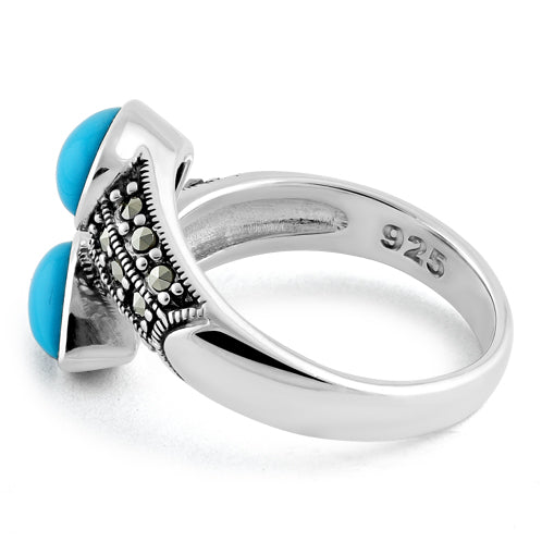 Sterling Silver Marcasite Pear Shape Simulated Turquoise Ring