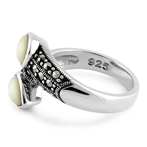 Sterling Silver Marcasite Pear Shape Mother of Pearl Ring