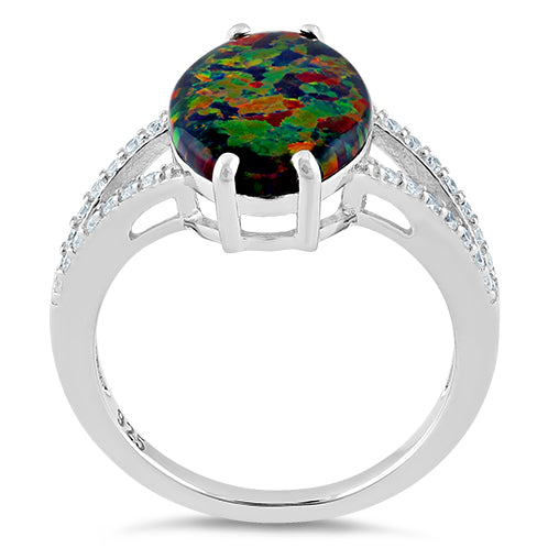 Sterling Silver Marquise Black Lab Opal Ring