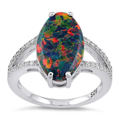 Sterling Silver Marquise Black Lab Opal Ring