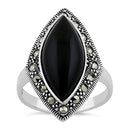 Sterling Silver Marquise Black Onyx Marcasite Ring