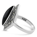 Sterling Silver Marquise Black Onyx Marcasite Ring