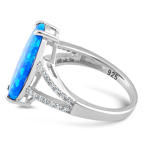 Sterling Silver Marquise Blue Lab Opal Ring
