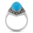 Sterling Silver Marquise Simulated Turquoise Marcasite Ring