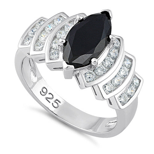 Sterling Silver Marquise Cut Black CZ Ring