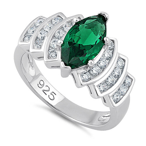Sterling Silver Marquise Cut Emerald CZ Ring