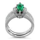 Sterling Silver Marquise Emerald Clear CZ Set Ring