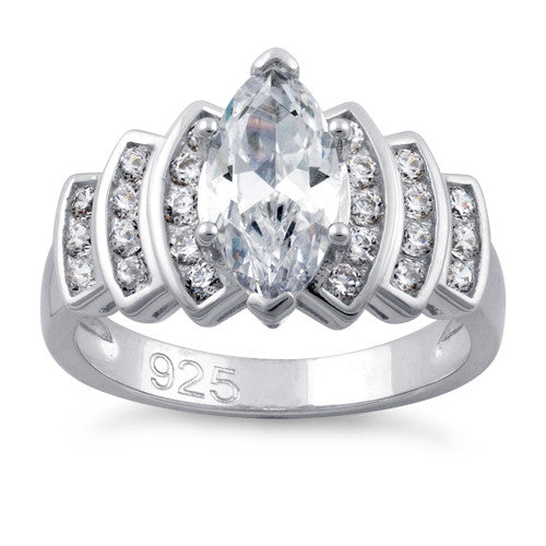 Sterling Silver Marquise Engagement Clear CZ Ring