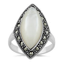 Sterling Silver Marquise Mother of Pearl Marcasite Ring