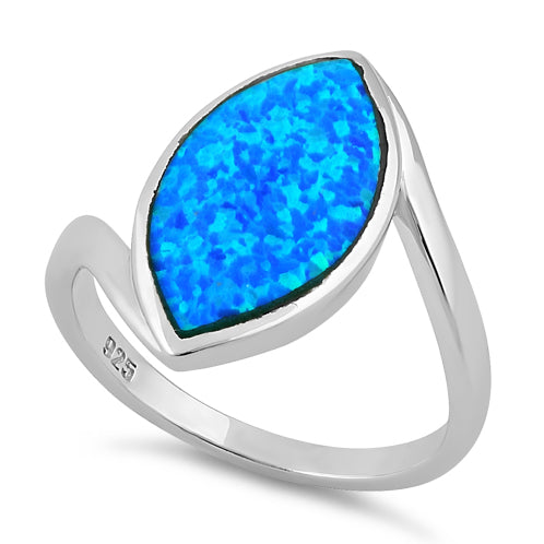 Sterling Silver Marquise Shape Blue Lab Opal Ring
