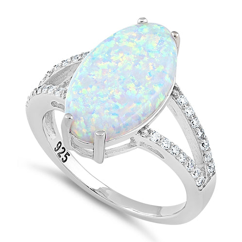 Sterling Silver Marquise White Lab Opal Ring