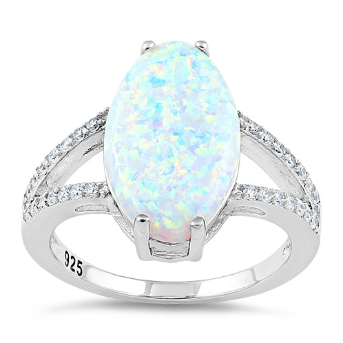 Sterling Silver Marquise White Lab Opal Ring