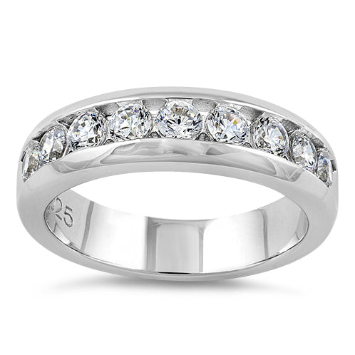 Sterling Silver Men's Wedding Band CZ Rings