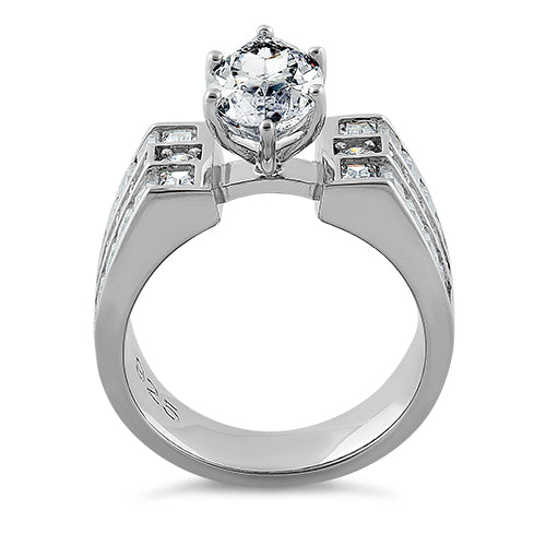 Sterling Silver Marquise Engagement CZ Ring
