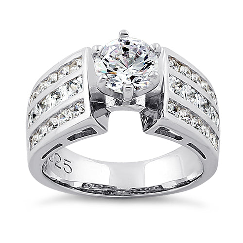 Sterling Silver Modern Round Cut Engagement CZ Ring