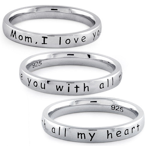 Sterling Silver "Mom,  I love you with all my heart" Ring