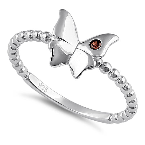 Sterling Silver Monarch Butterfly Brown CZ Ring