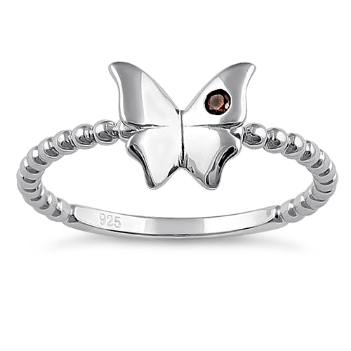 Sterling Silver Monarch Butterfly Brown CZ Ring