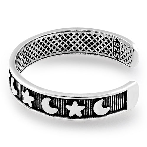 Sterling Silver Moon and Star Adjustable Toe Ring