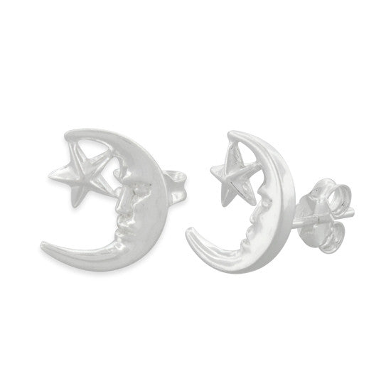 Sterling Silver Moon and Star Stud Earrings