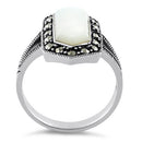 Sterling Silver Mother of Pearl Diamond Shaped Marcasite Ring