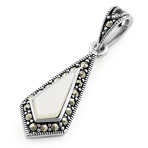 Sterling Silver Mother of Pearl Drop Marcasite Pendant