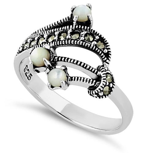 Sterling Silver Mother of Pearl Marcasite Ring