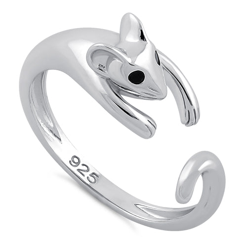 Sterling Silver Mouse Black CZ Ring