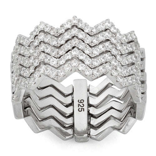 Sterling Silver Movable Zig Zag CZ Ring