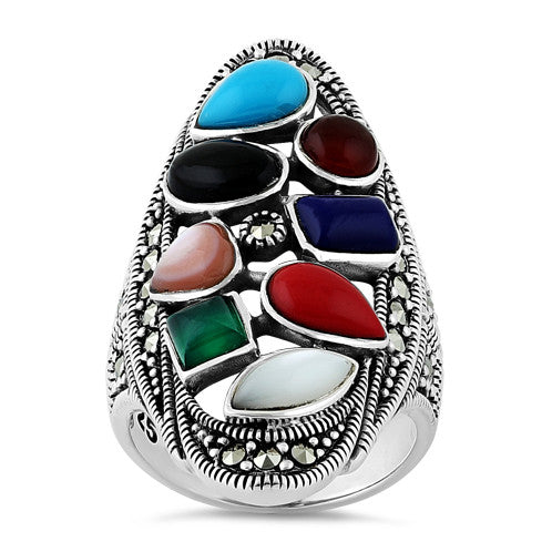 Sterling Silver Multi Stone Marcasite Ring