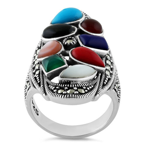 Sterling Silver Multi Stone Marcasite Ring