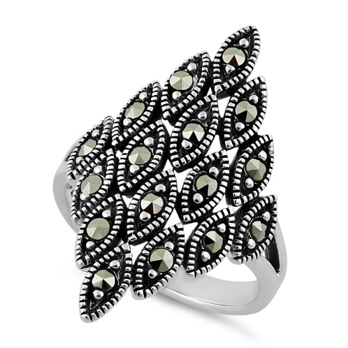 Sterling Silver Multiple Marquise Shape Marcasite Ring