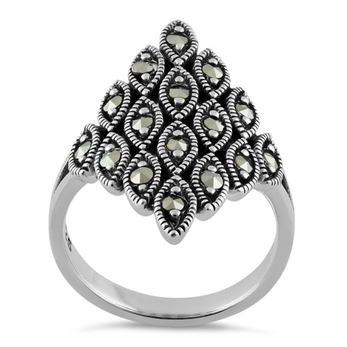 Sterling Silver Multiple Marquise Shape Marcasite Ring