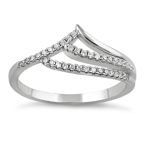 Sterling Silver Ocean Wave Clear CZ Ring