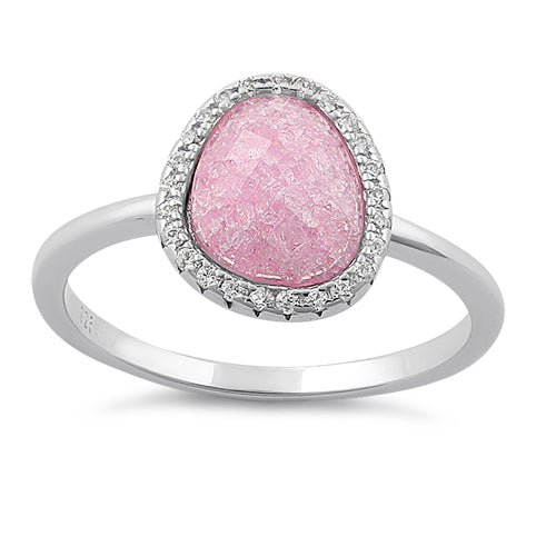 Sterling Silver Offset Oval Pink Ice Galaxy CZ Ring