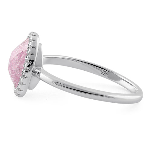 Sterling Silver Offset Oval Pink Ice Galaxy CZ Ring