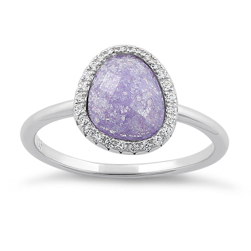 Sterling Silver Offset Oval Purple Ice Galaxy CZ Ring