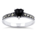 Sterling Silver Black Onyx Heart Marcasite Ring