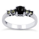 Sterling Silver Black Onyx Round Marcasite Ring