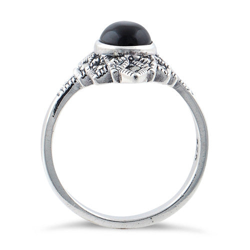 Sterling Silver Black Onyx Star Marcasite Ring