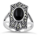 Sterling Silver Black Onyx Web Marcasite Ring
