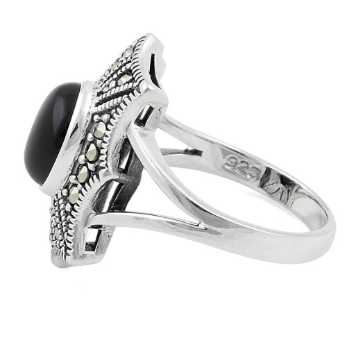 Sterling Silver Black Onyx Web Marcasite Ring