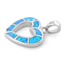 Sterling Silver Lab Opal Hollow Heart Pendant
