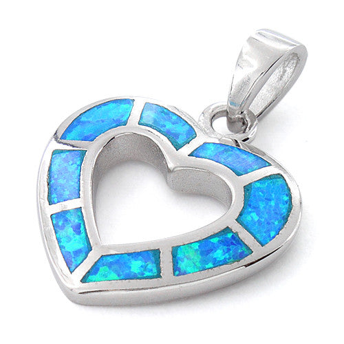 Sterling Silver Lab Opal Hollow Heart Pendant