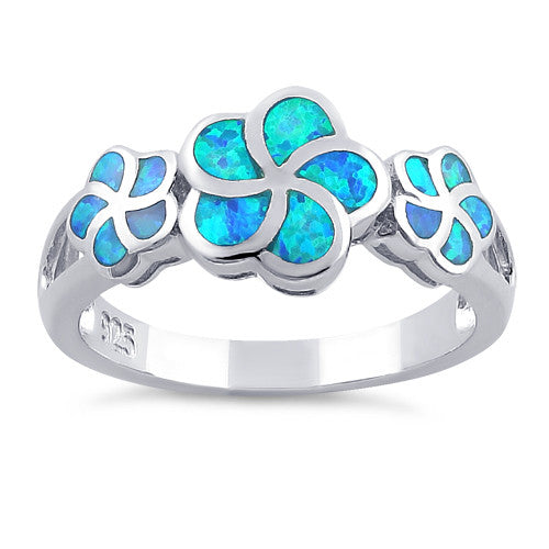 Sterling Silver Lab Opal Plumeria Ring