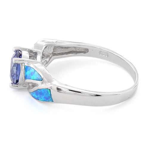 Sterling Silver Lab Opal Round Tanzanite CZ Ring