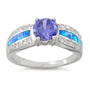 Sterling Silver Lab Opal Round Tanzanite CZ Ring
