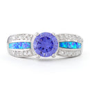 Sterling Silver Lab Opal Round Tanzanite CZ Ring